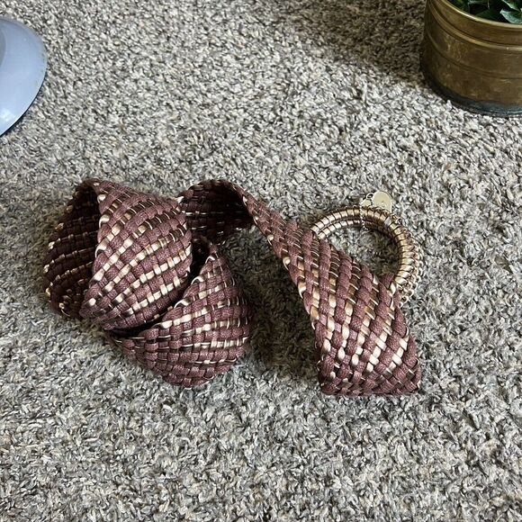 Mudd Brown Bronze Metallic Wide Waist Belt Woven Braided M/L Boho READ New - Picture 3 of 6